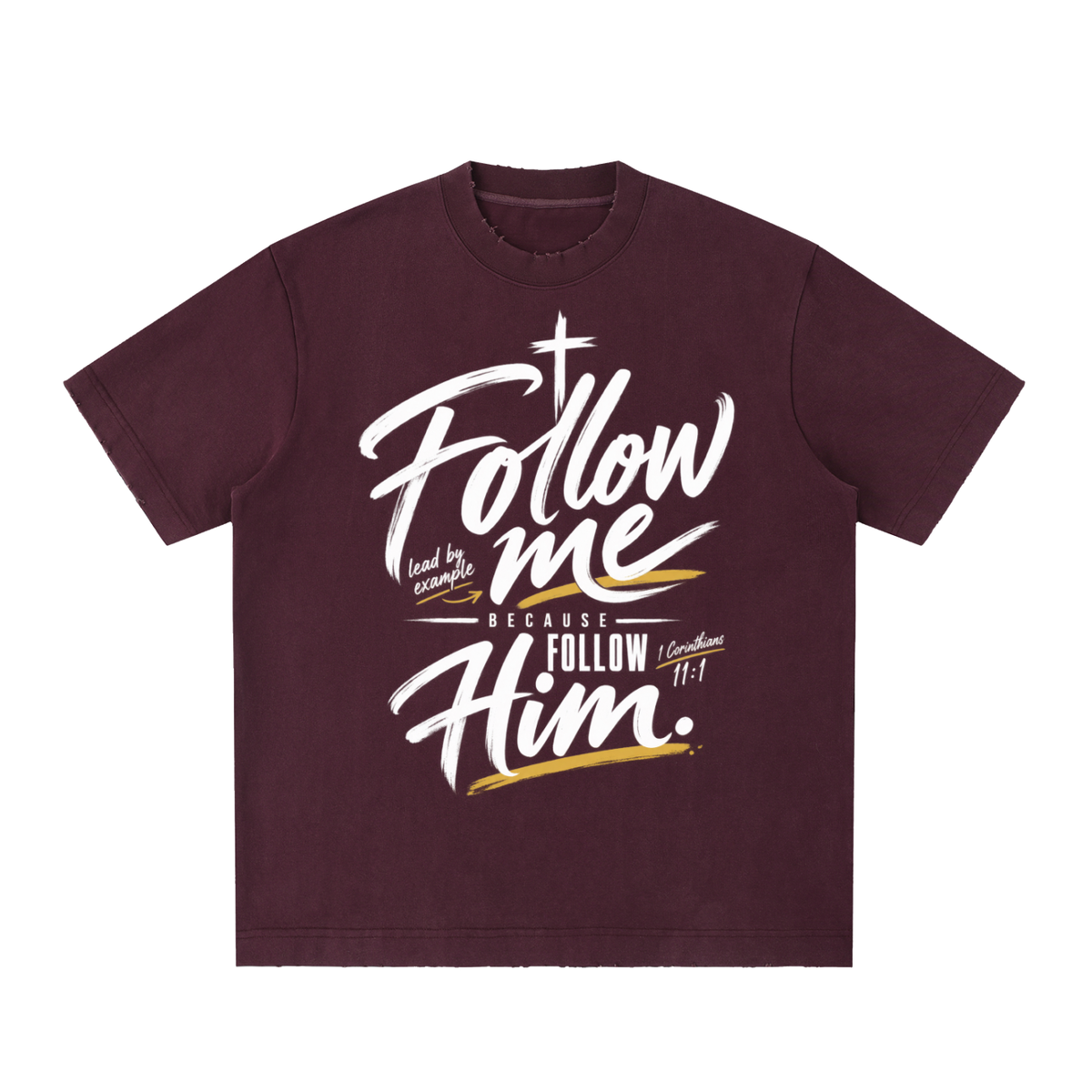 Follow me Heavyweight Vintage Washed Frayed T-Shirt