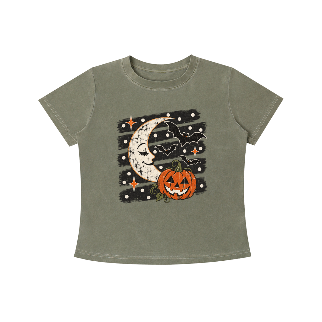 Halloween Moon Vintage Wash Slim Fit T-shirt