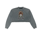 Messy Bun Football Mom Snow Washed Raw Edge Cropped Sweatshirt