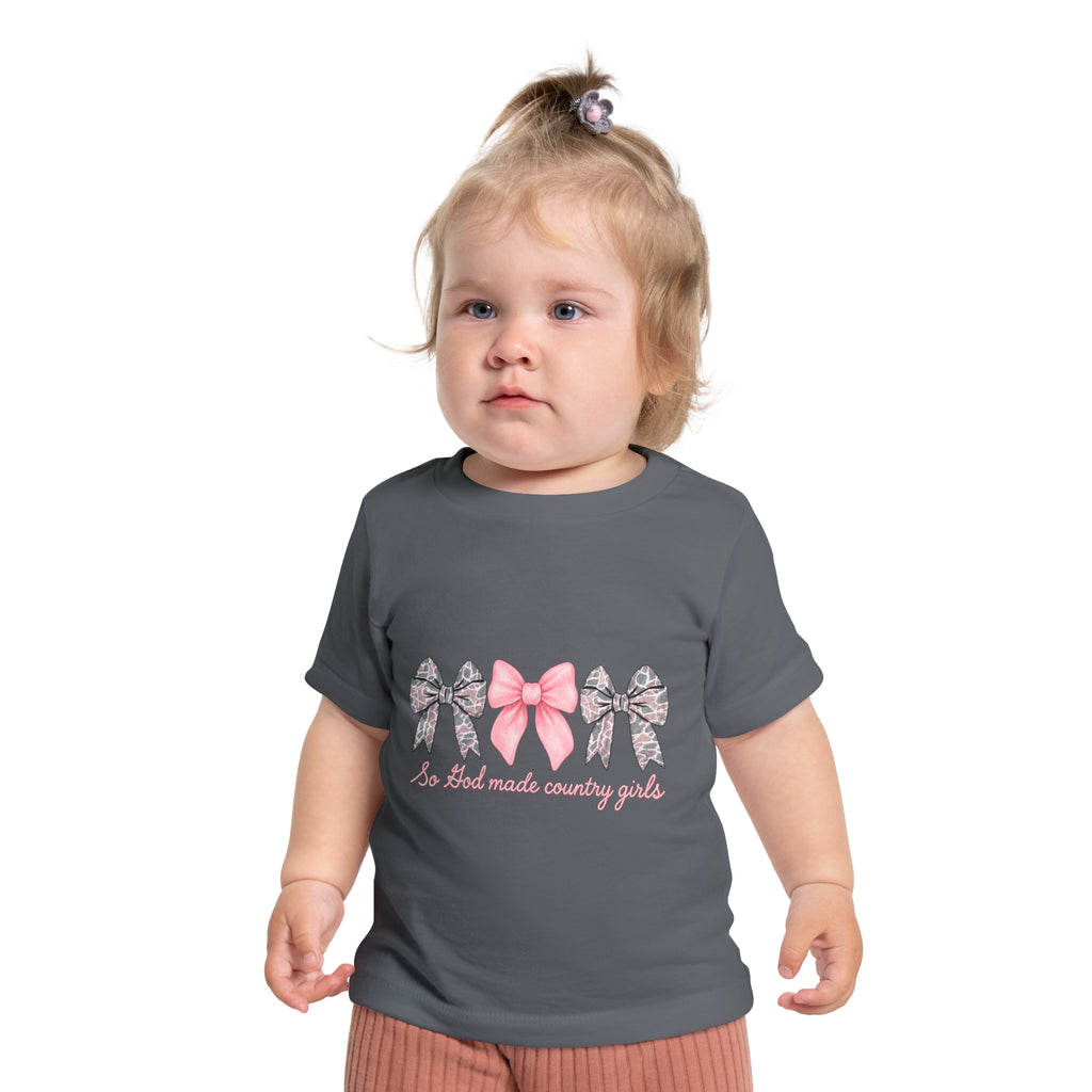 "So God Made Country Girls" Baby T-Shirt Pink Bow Graphic