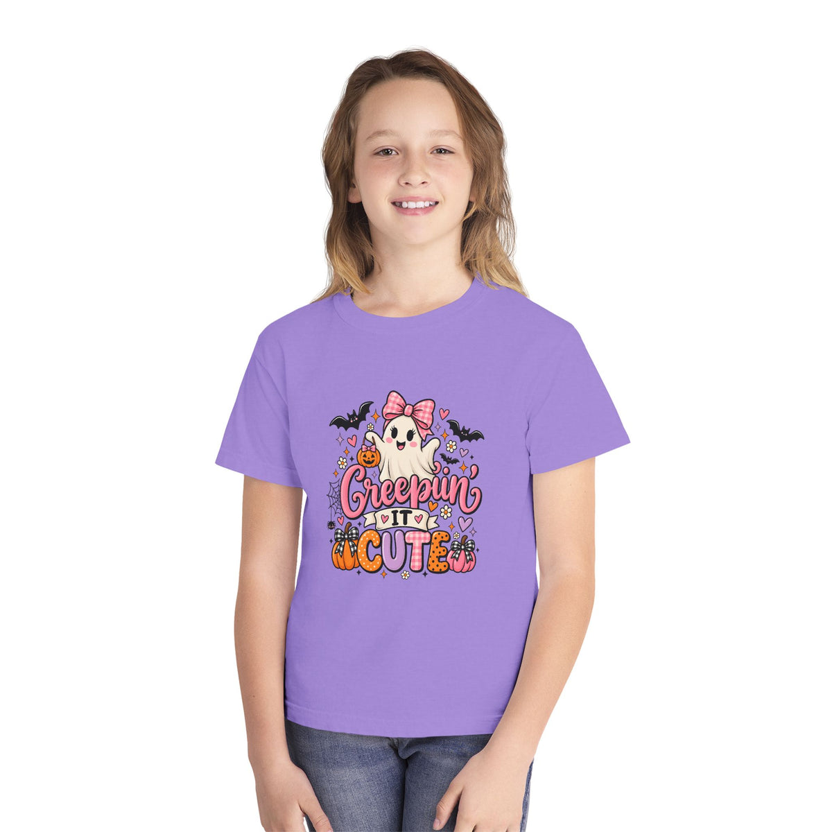 Youth Tee — "Creepin' It Cute" Halloween Ghost Graphic