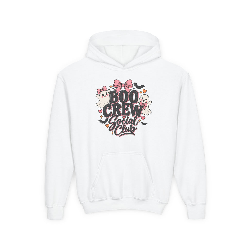 Boo Crew Youth Hoodie — Cute Pink Ghost Halloween Sweatshirt for Kids