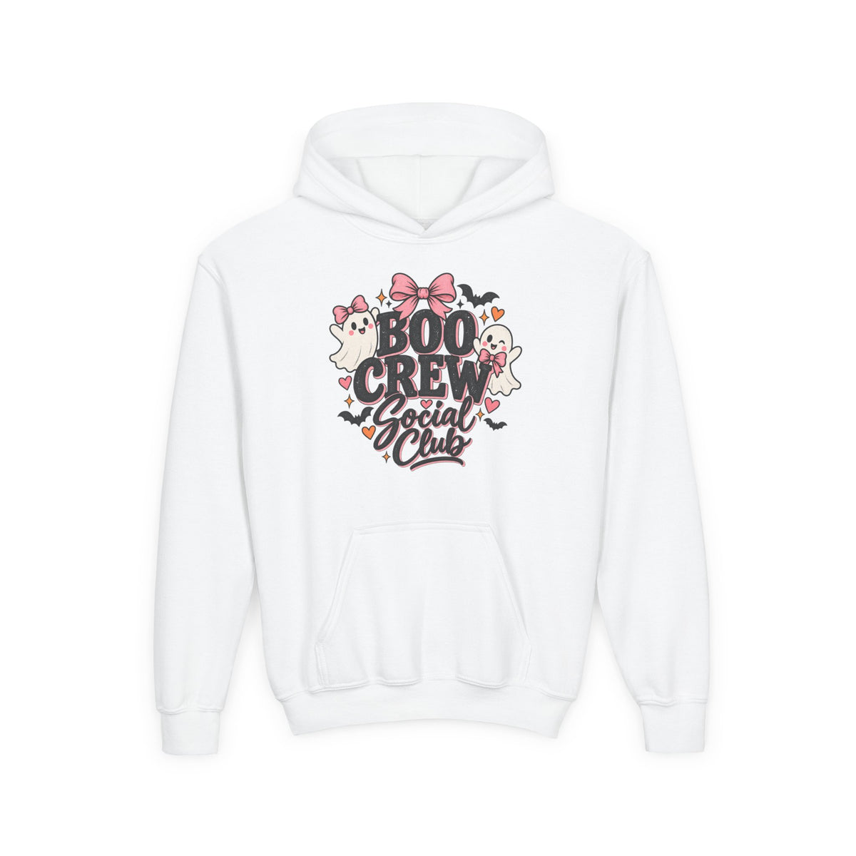 Boo Crew Youth Hoodie — Cute Pink Ghost Halloween Sweatshirt for Kids