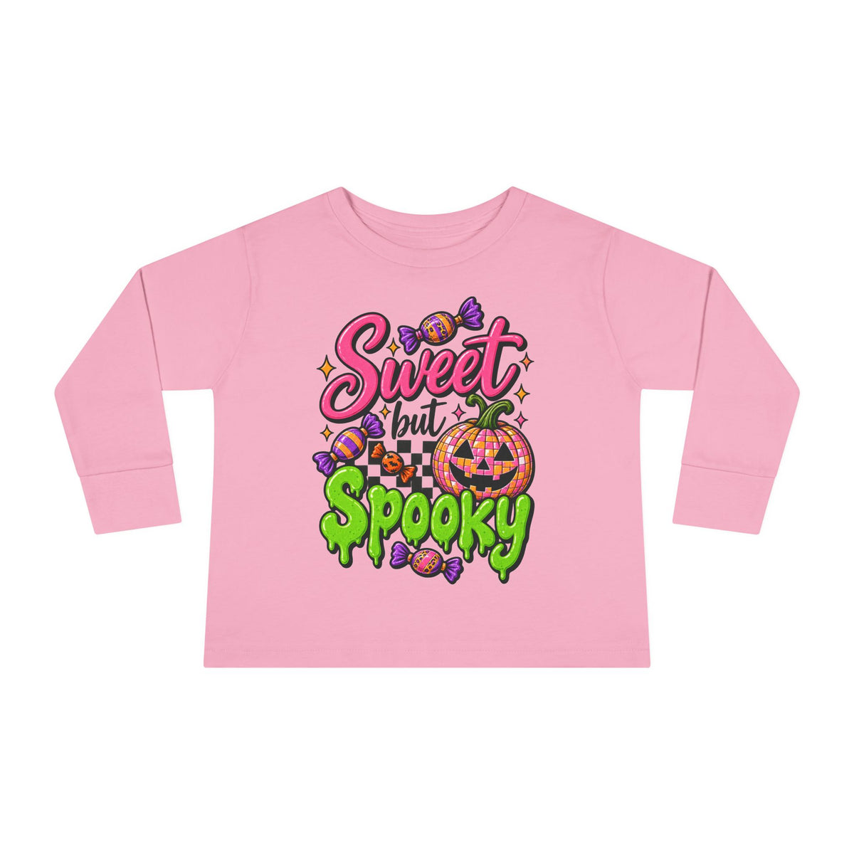 Sweet but Spooky Toddler Long Sleeve Tee — Halloween Pumpkin Candy Graphic