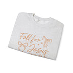 Christian Crewneck Sweatshirt – “Fall for Jesus, He Never Leaves” Autumn Faith Pullover