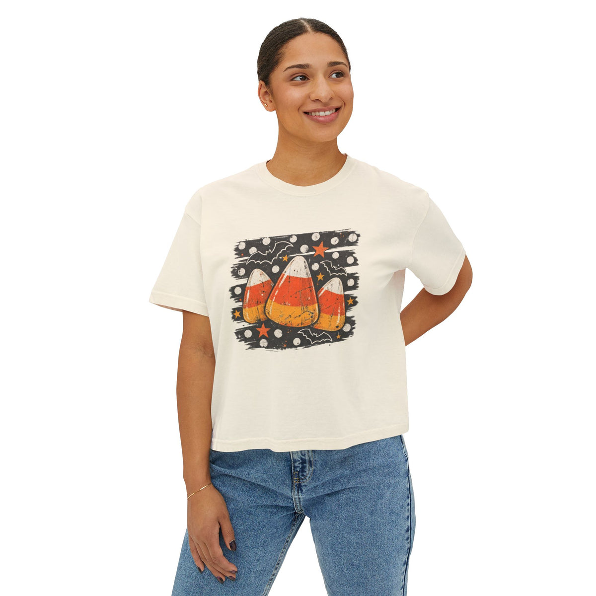 Vintage Candy Corn Halloween Graphic Women's Boxy Tee
