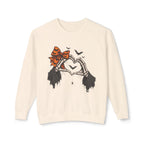 Halloween Skeleton Hands Crewneck Sweatshirt — Spooky Heart & Bat Design