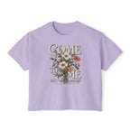 Come to Me Floral Boxy Tee — Vintage Floral Graphic Women's Shirt