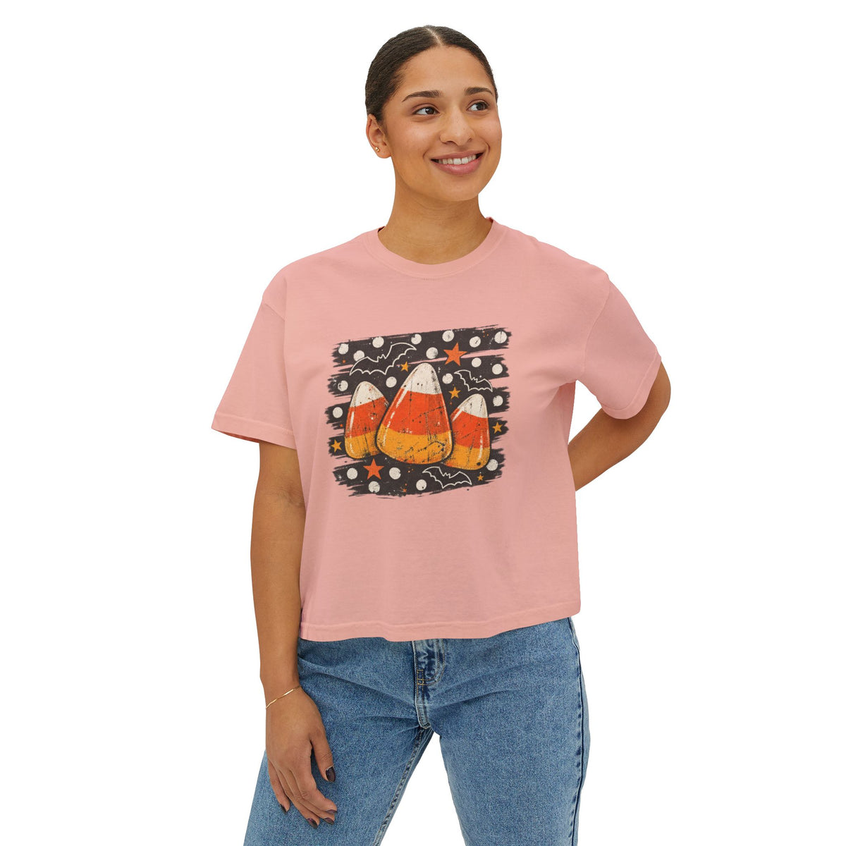 Vintage Candy Corn Halloween Graphic Women's Boxy Tee