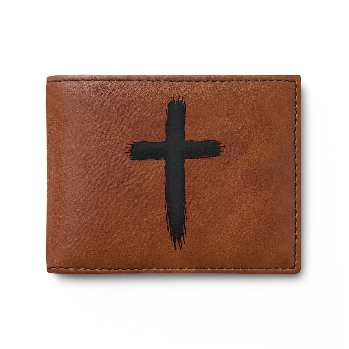 Leather Bi-Fold Wallet with Black Brushstroke Cross — Christian Gift