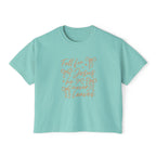 Women's Boxy Tee — "Fall for Jesus He Never Leaves" Faith Graphic Tee