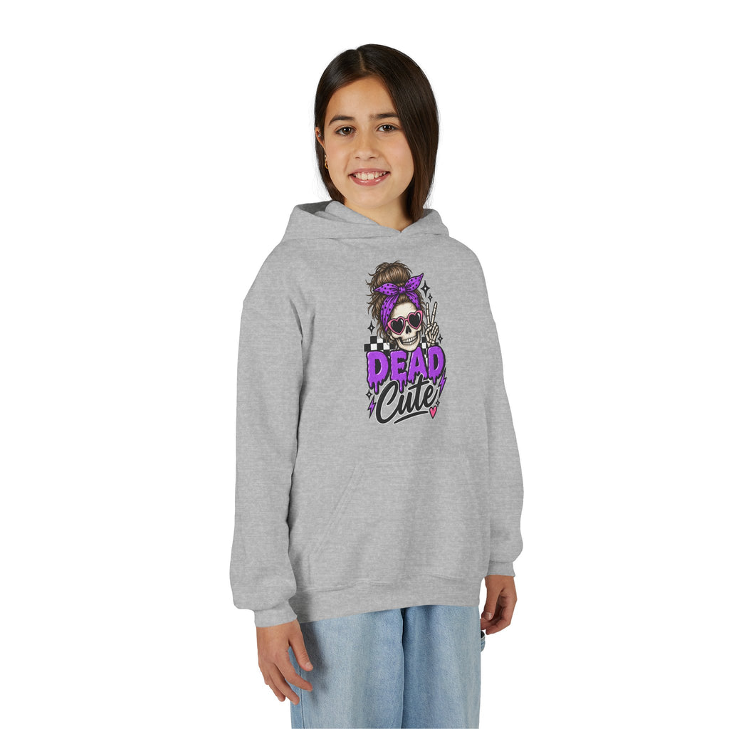 "Dead Cute" Skull Graphic Pullover (Purple Accent) Youth Hoodie