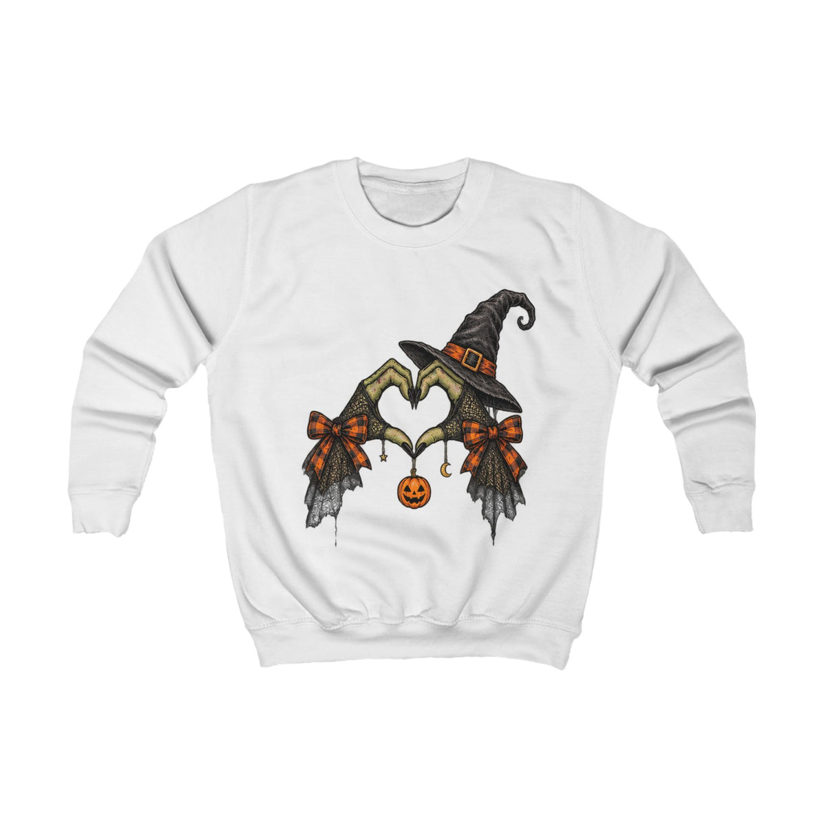 Kids Halloween Witch Heart Sweatshirt — Cute Pumpkin & Broom Graphic