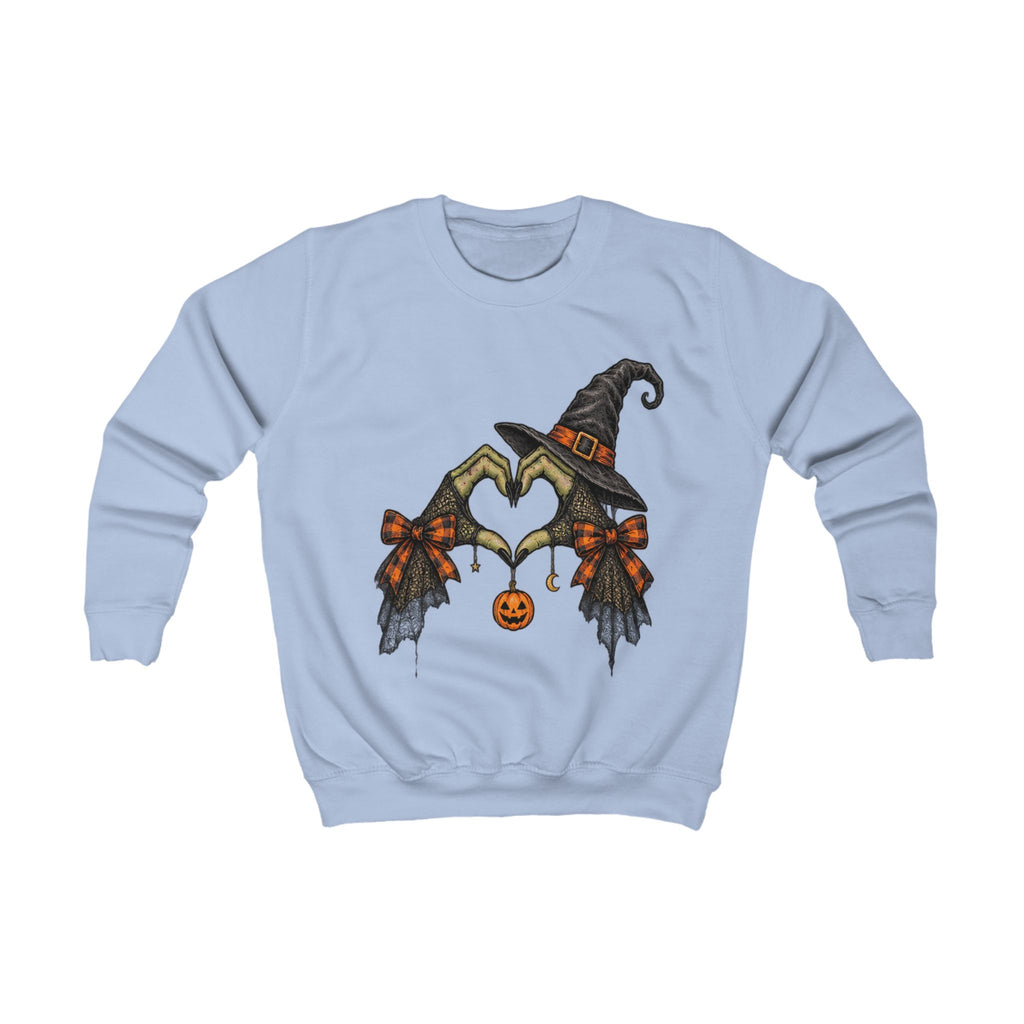 Kids Halloween Witch Heart Sweatshirt — Cute Pumpkin & Broom Graphic