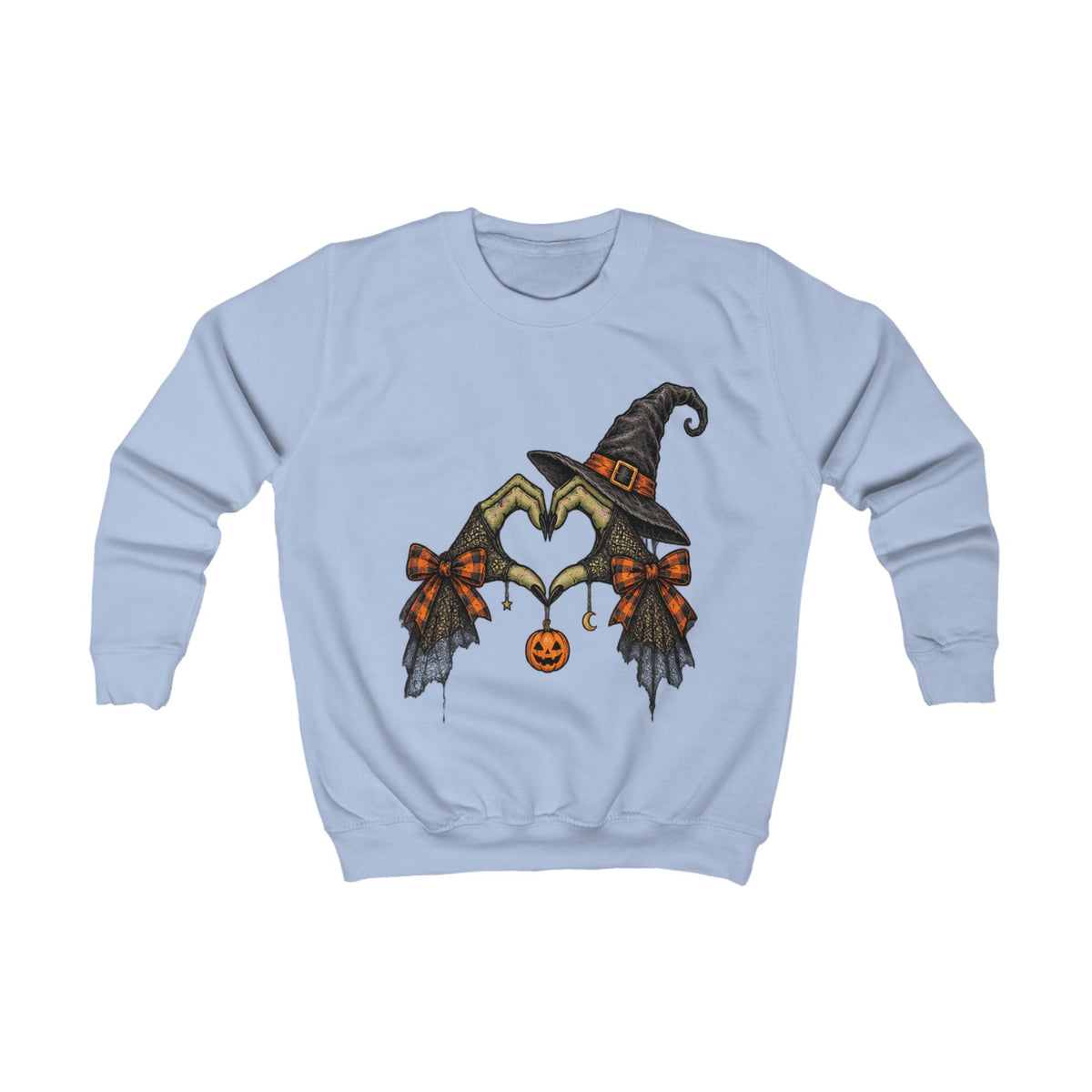 Kids Halloween Witch Heart Sweatshirt — Cute Pumpkin & Broom Graphic