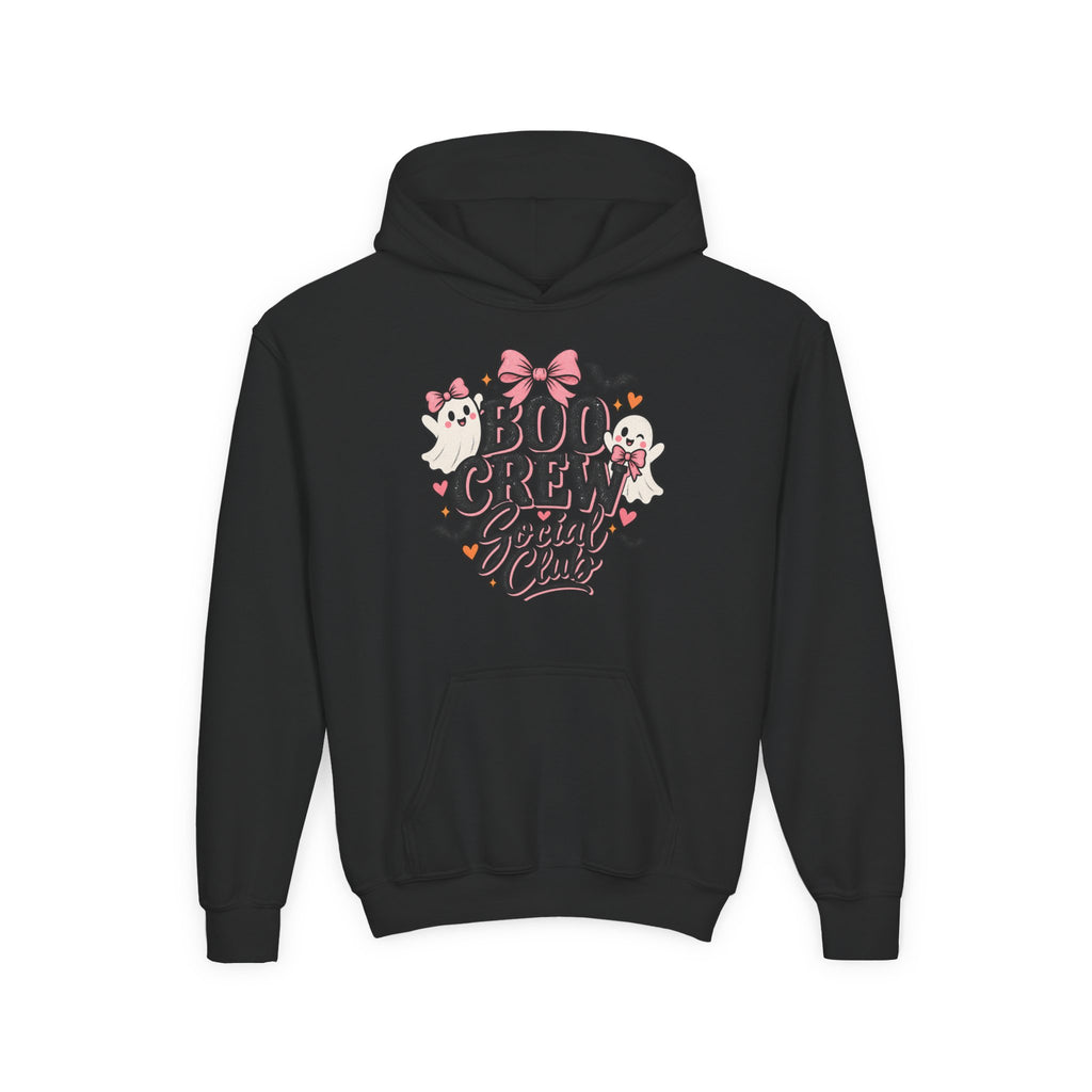Boo Crew Youth Hoodie — Cute Pink Ghost Halloween Sweatshirt for Kids