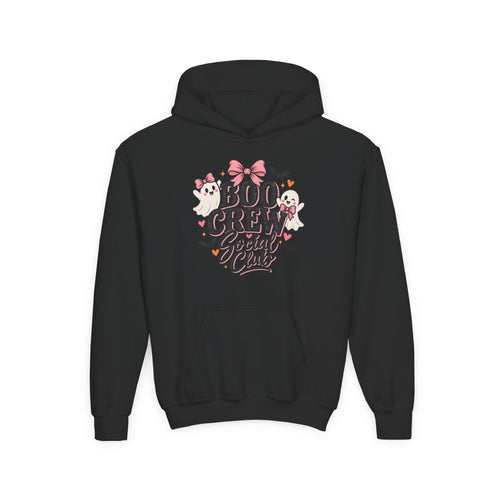Boo Crew Youth Hoodie — Cute Pink Ghost Halloween Sweatshirt for Kids
