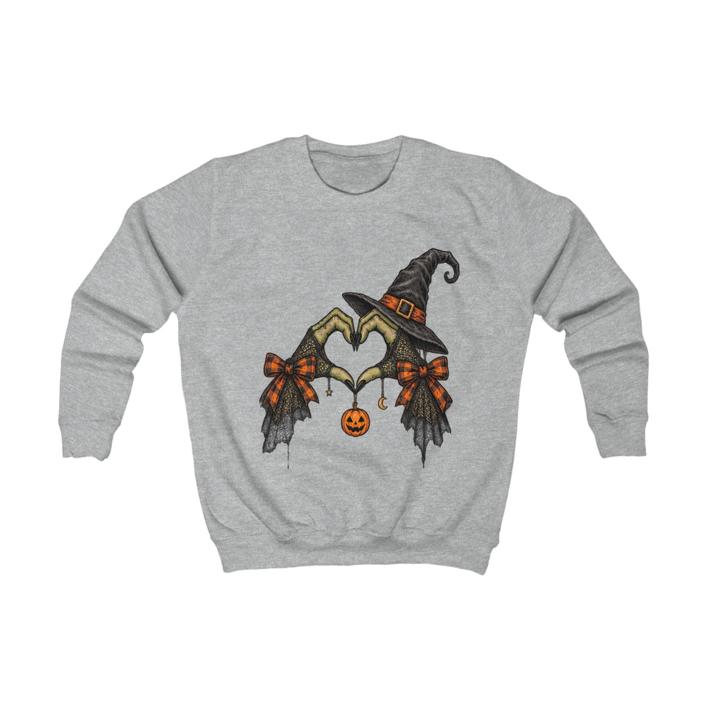 Kids Halloween Witch Heart Sweatshirt — Cute Pumpkin & Broom Graphic