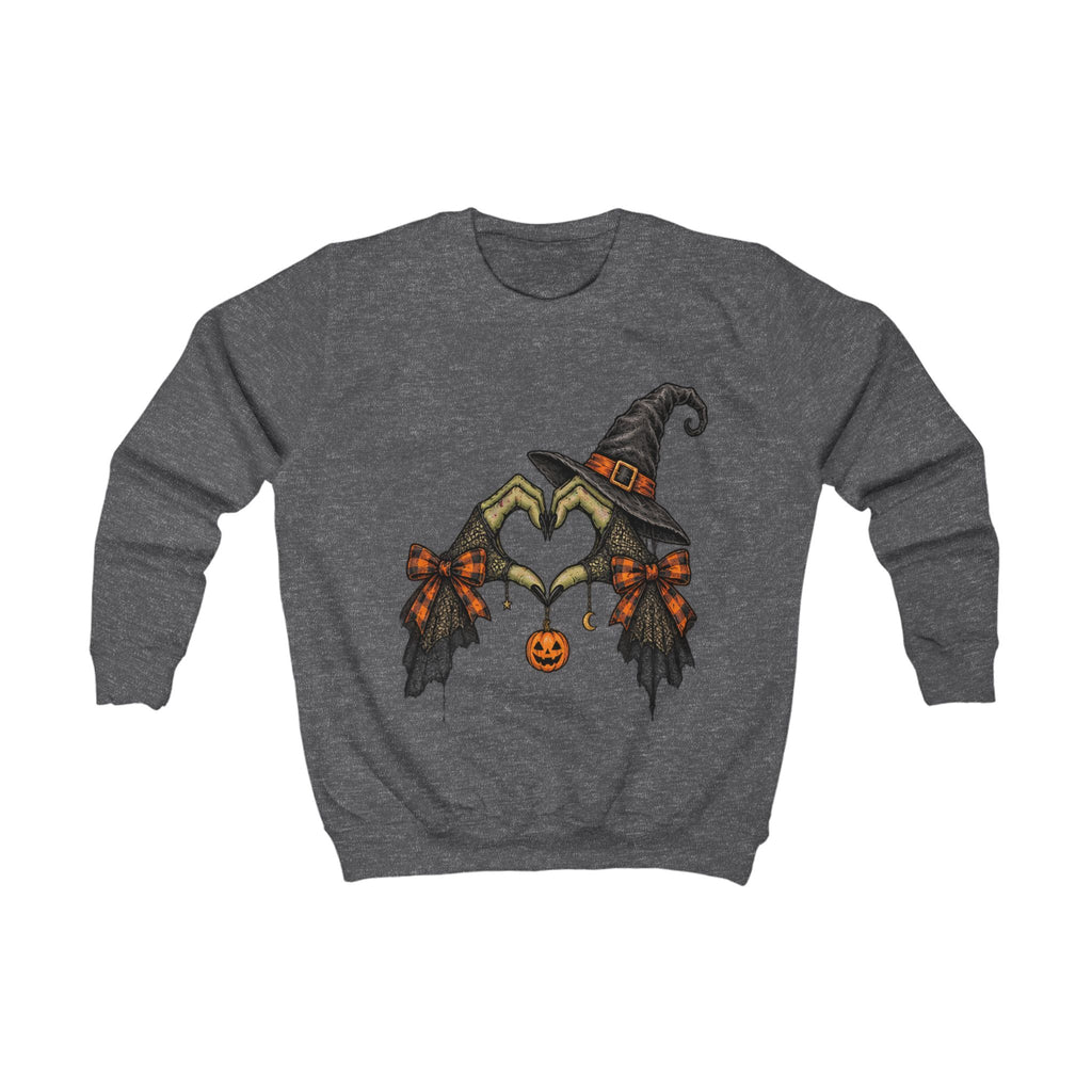 Kids Halloween Witch Heart Sweatshirt — Cute Pumpkin & Broom Graphic