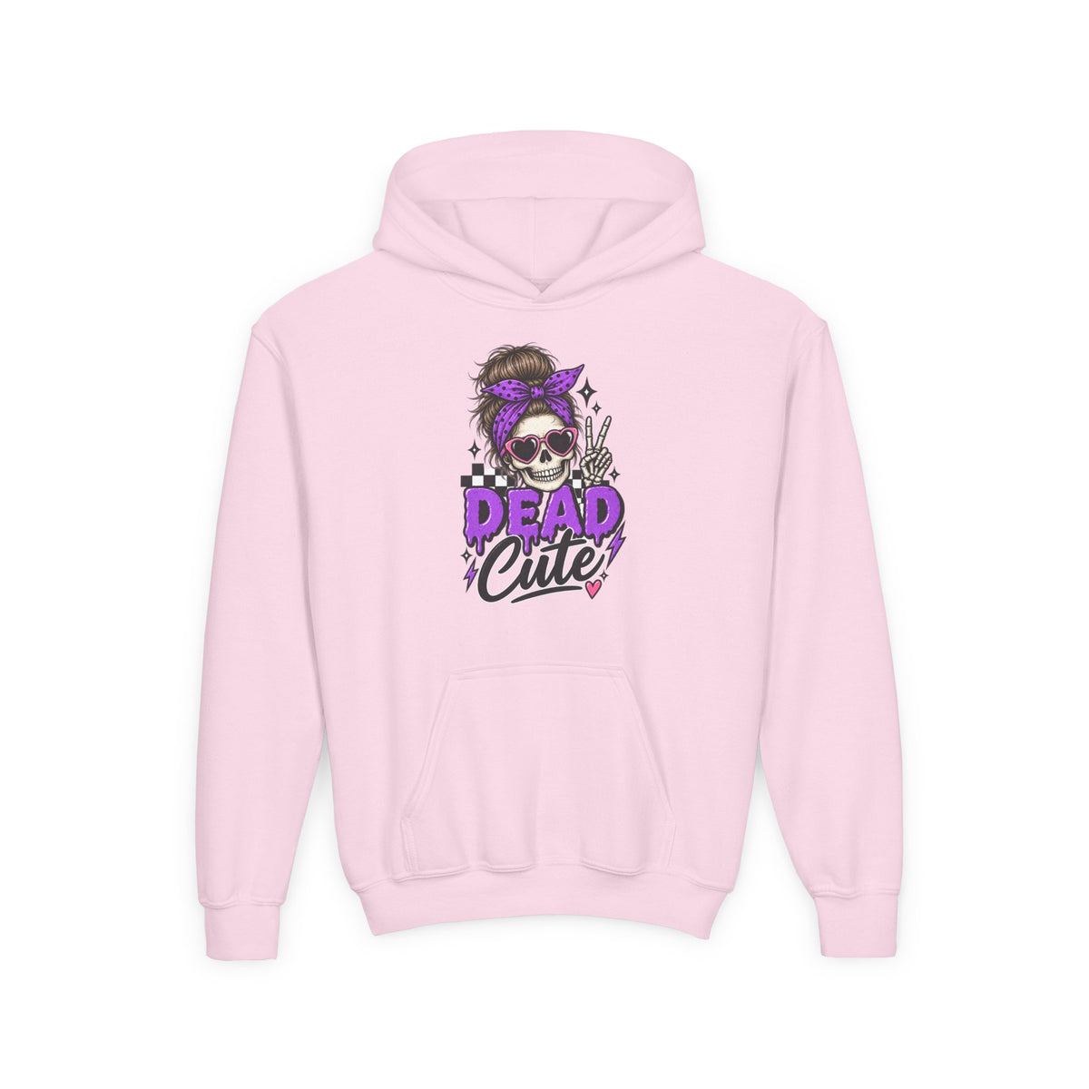 "Dead Cute" Skull Graphic Pullover (Purple Accent) Youth Hoodie