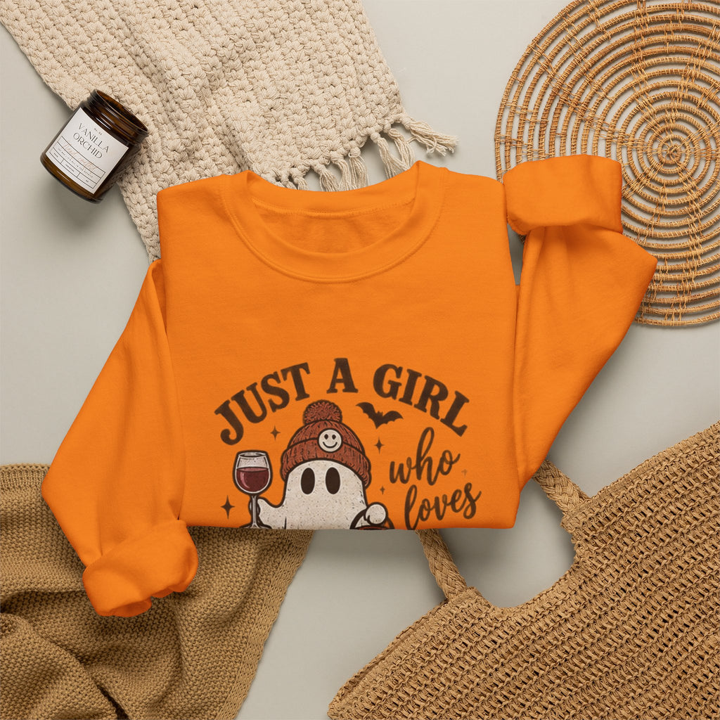 Halloween Wine Sweatshirt — “Just a Girl Who Loves Wine & Halloween” Crewneck