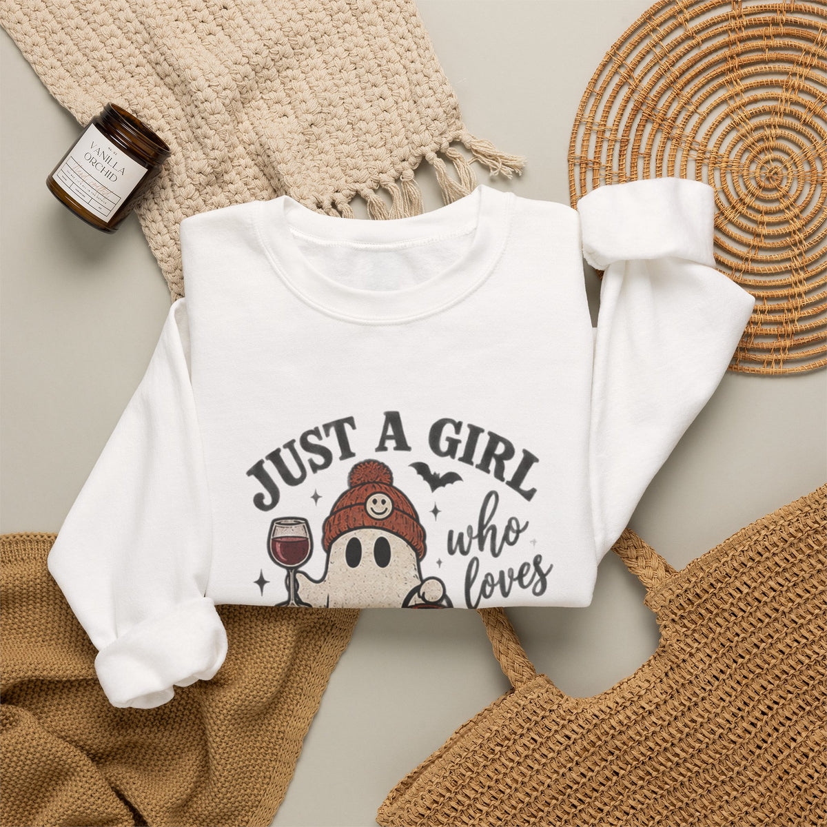 Halloween Wine Sweatshirt — “Just a Girl Who Loves Wine & Halloween” Crewneck