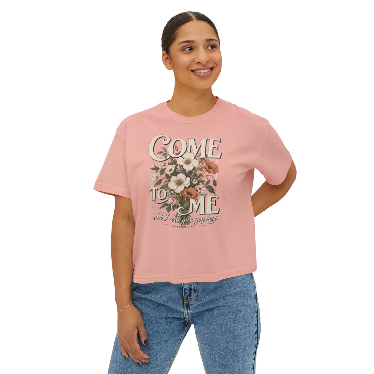 Come to Me Floral Boxy Tee — Vintage Floral Graphic Women's Shirt