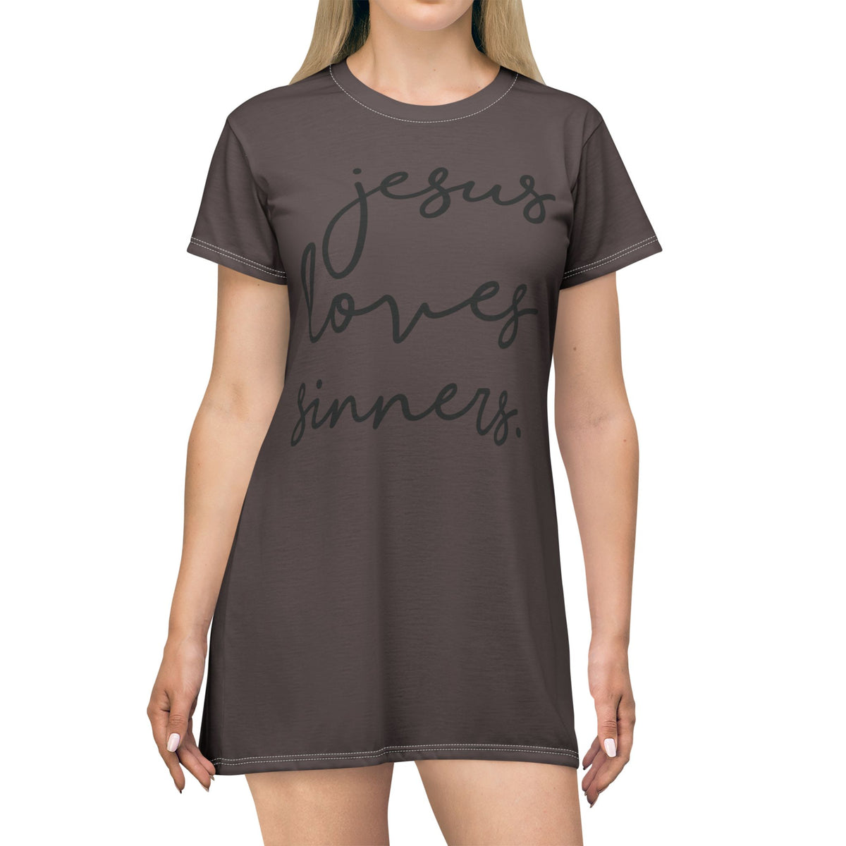 Jesus Loves Sinners T‑Shirt Dress – Faith Graphic Dress for Women