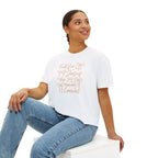 Women's Boxy Tee — "Fall for Jesus He Never Leaves" Faith Graphic Tee