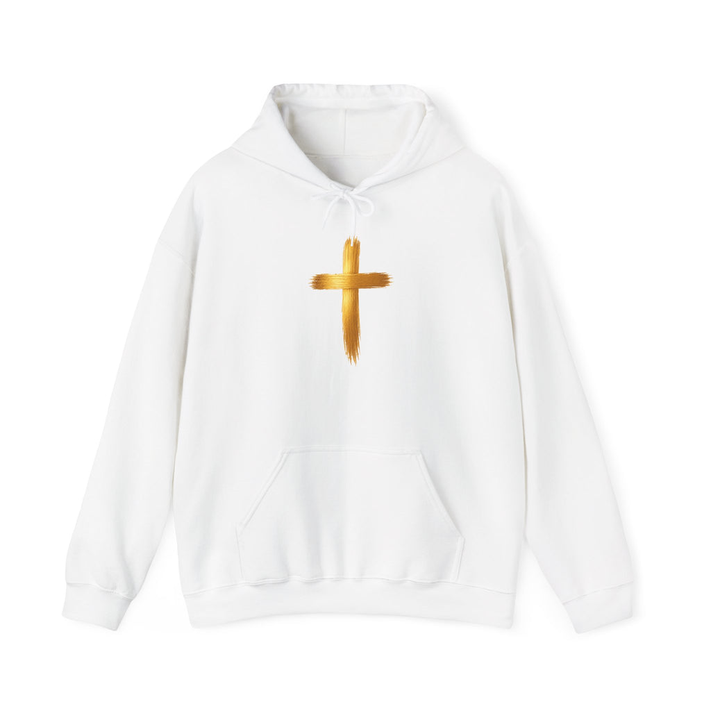 Christian Hoodie - Gold Brush Cross & “Jesus I Follow” Inspirational Pullover