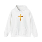 Christian Hoodie - Gold Brush Cross & “Jesus I Follow” Inspirational Pullover