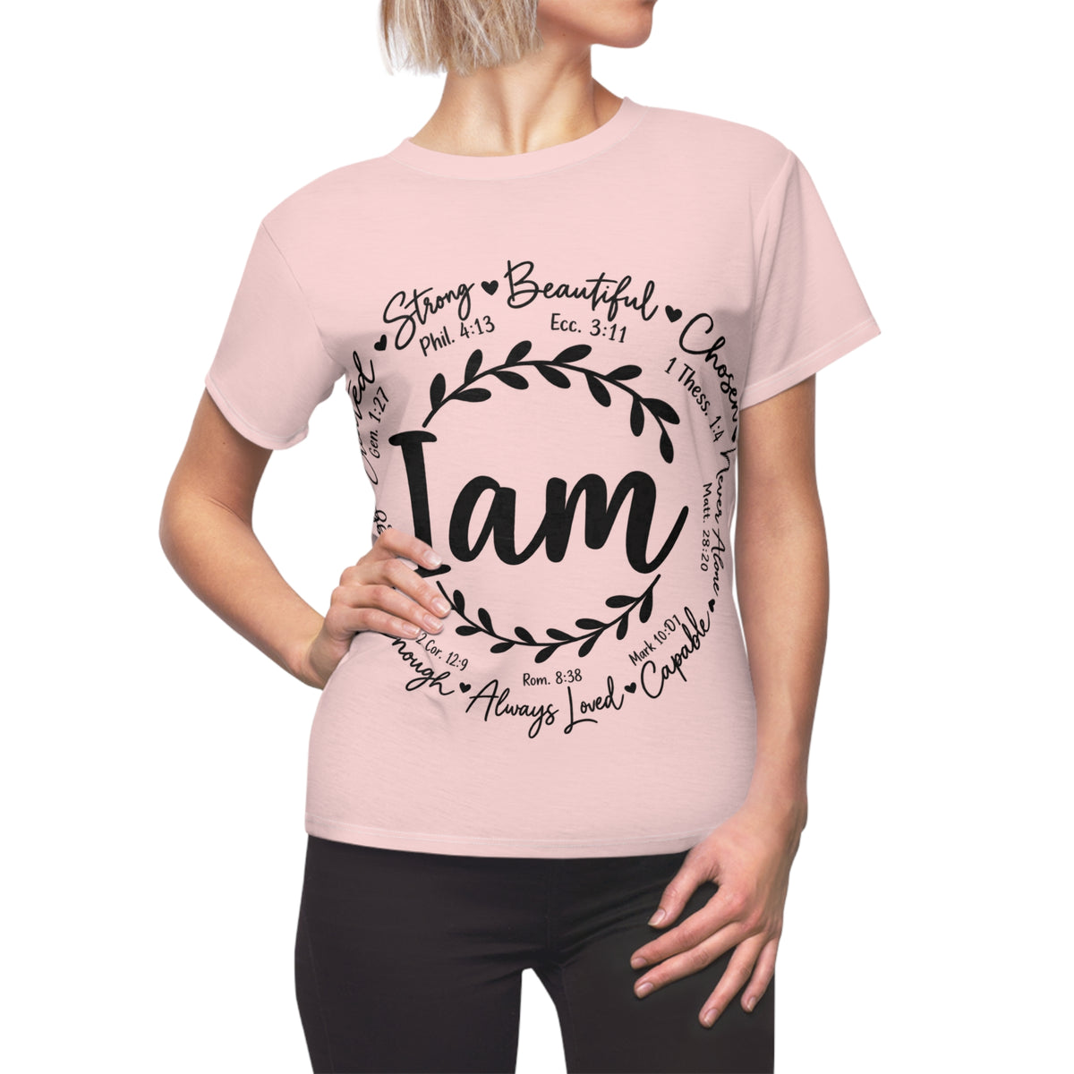 I Am Scripture Affirmation Tee — Women's Christian Faith Graphic Shirt