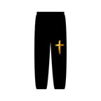 Gold Brushstroke Cross Sweatpants — Christian Faith Cozy Lounge Pants