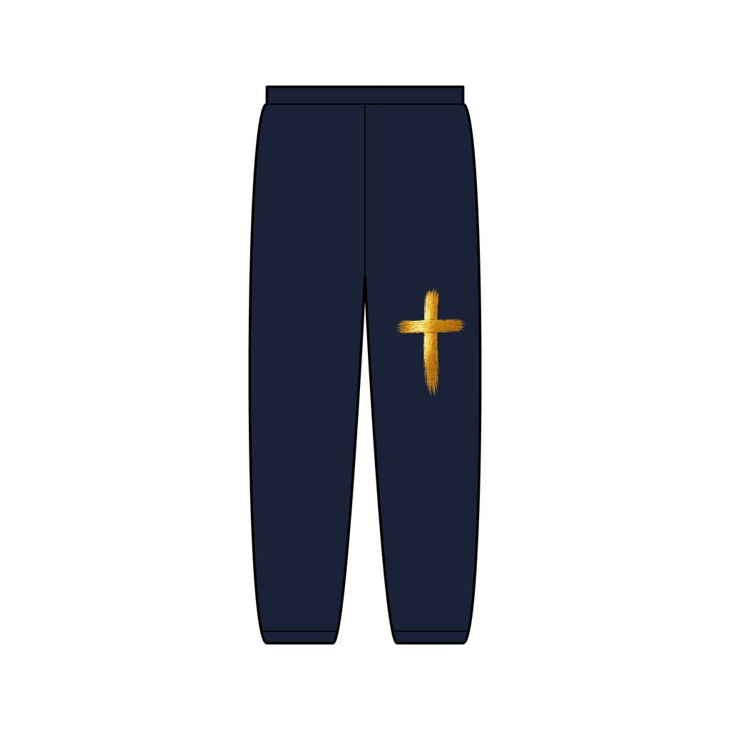 Gold Brushstroke Cross Sweatpants — Christian Faith Cozy Lounge Pants