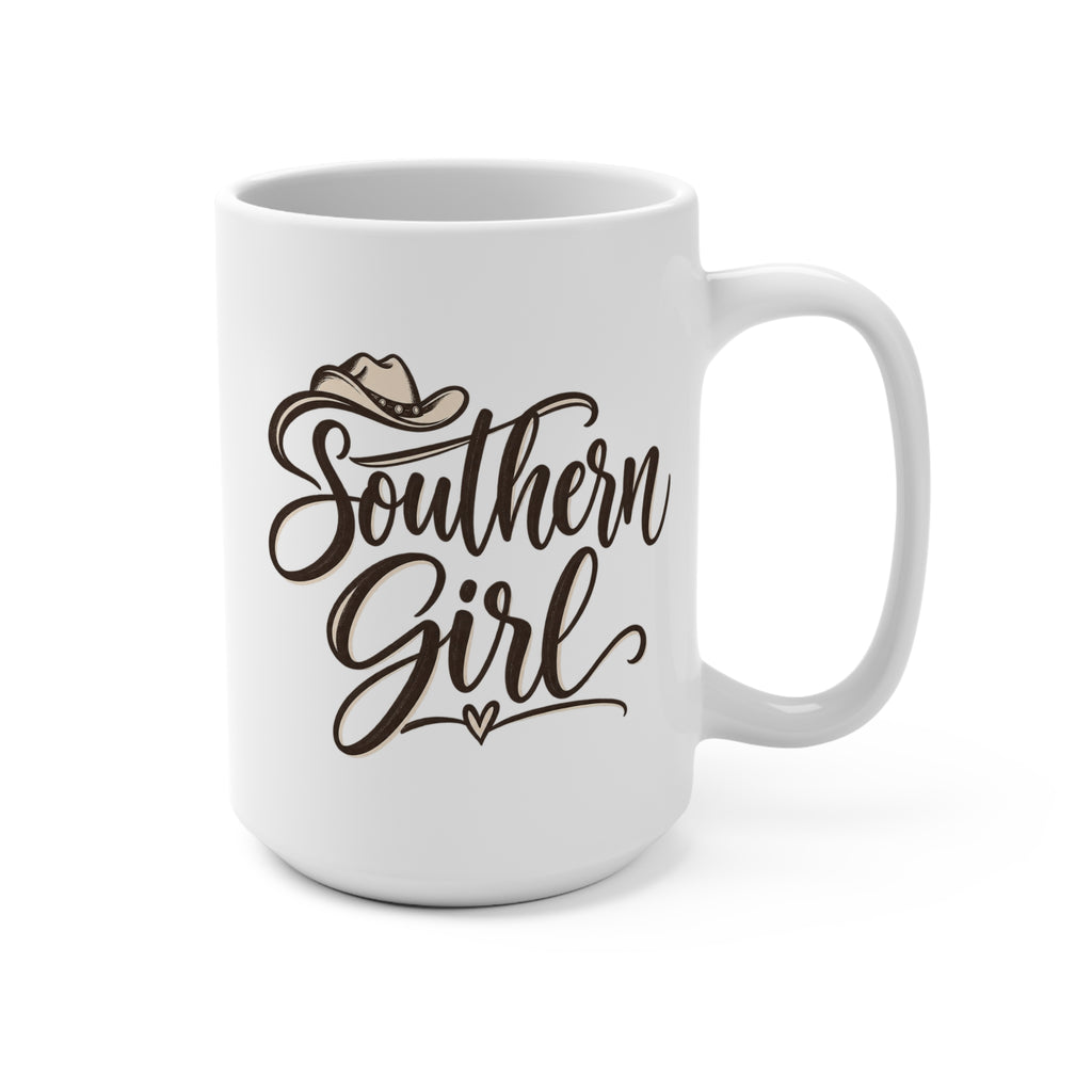 Southern Girl Mug — 15oz Country Coffee Cup with Script & Cowboy Hat