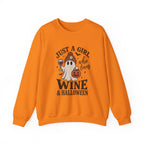 Halloween Wine Sweatshirt — “Just a Girl Who Loves Wine & Halloween” Crewneck