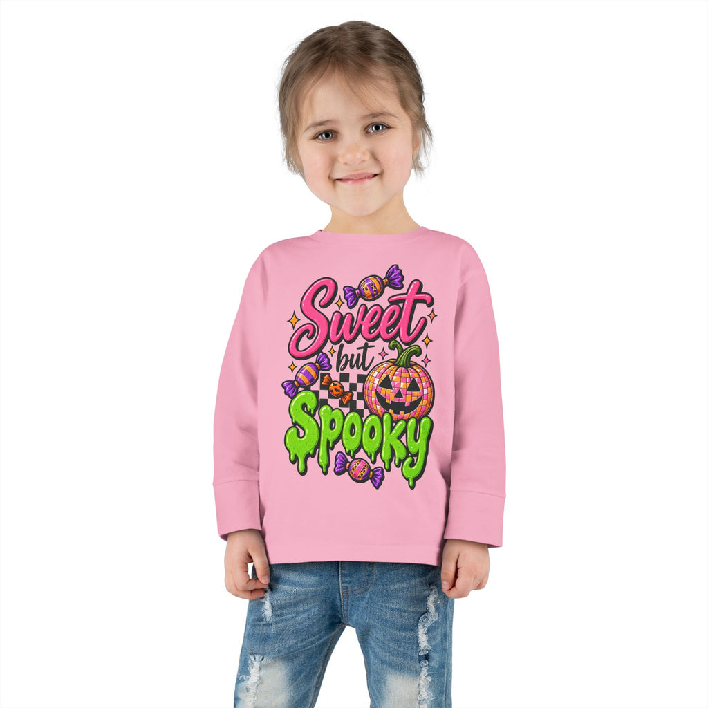 Sweet but Spooky Toddler Long Sleeve Tee — Halloween Pumpkin Candy Graphic