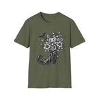 Halloween Boot Bouquet T‑Shirt — Pumpkin, Candy Corn & Bat Graphic