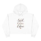 Saved by Grace & Caffeine Crop Hoodie — Christian Coffee Lover Graphic