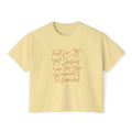 Women's Boxy Tee — "Fall for Jesus He Never Leaves" Faith Graphic Tee