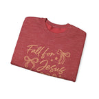 Christian Crewneck Sweatshirt – “Fall for Jesus, He Never Leaves” Autumn Faith Pullover