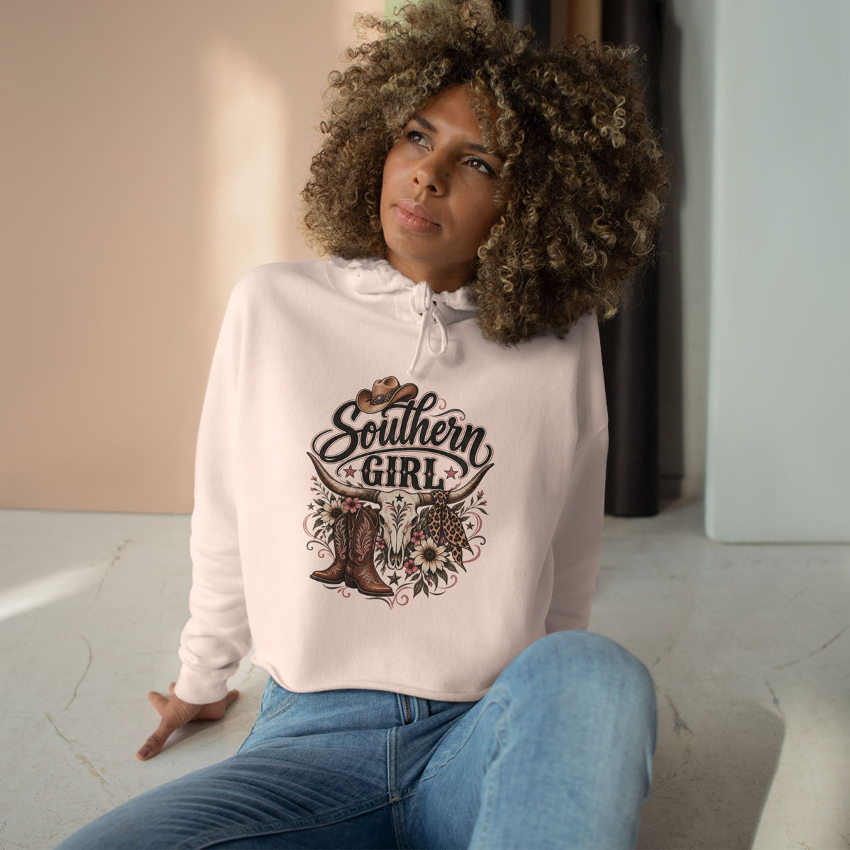 Southern Girl Crop Hoodie — Cowgirl Boots & Sunflower Western Crop Top