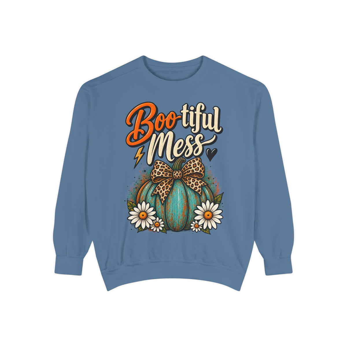 Boo-tiful Mess Sweatshirt – Teal Pumpkin with Leopard Bow & Daisies
