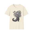 Halloween Boot Bouquet T‑Shirt — Pumpkin, Candy Corn & Bat Graphic