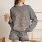 Christian Crewneck Sweatshirt – “Fall for Jesus, He Never Leaves” Autumn Faith Pullover
