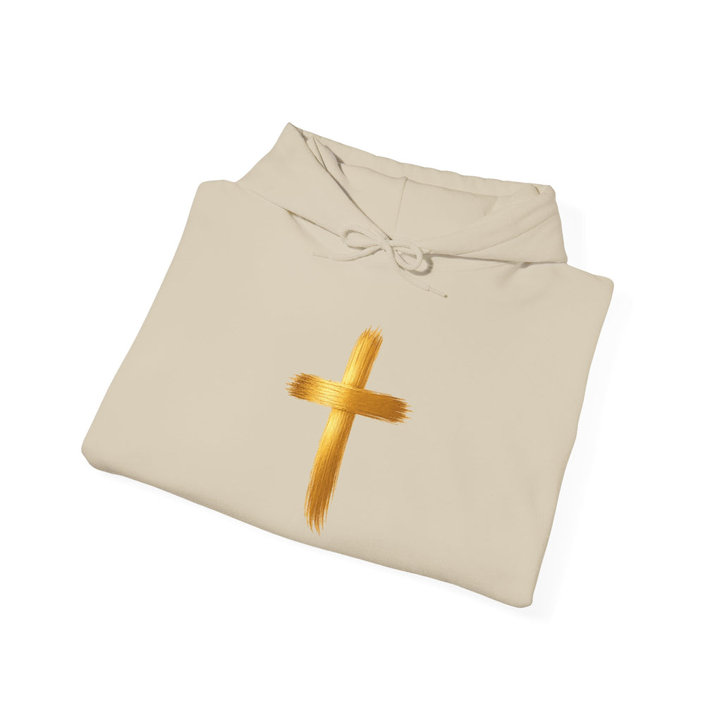 Christian Hoodie - Gold Brush Cross & “Jesus I Follow” Inspirational Pullover