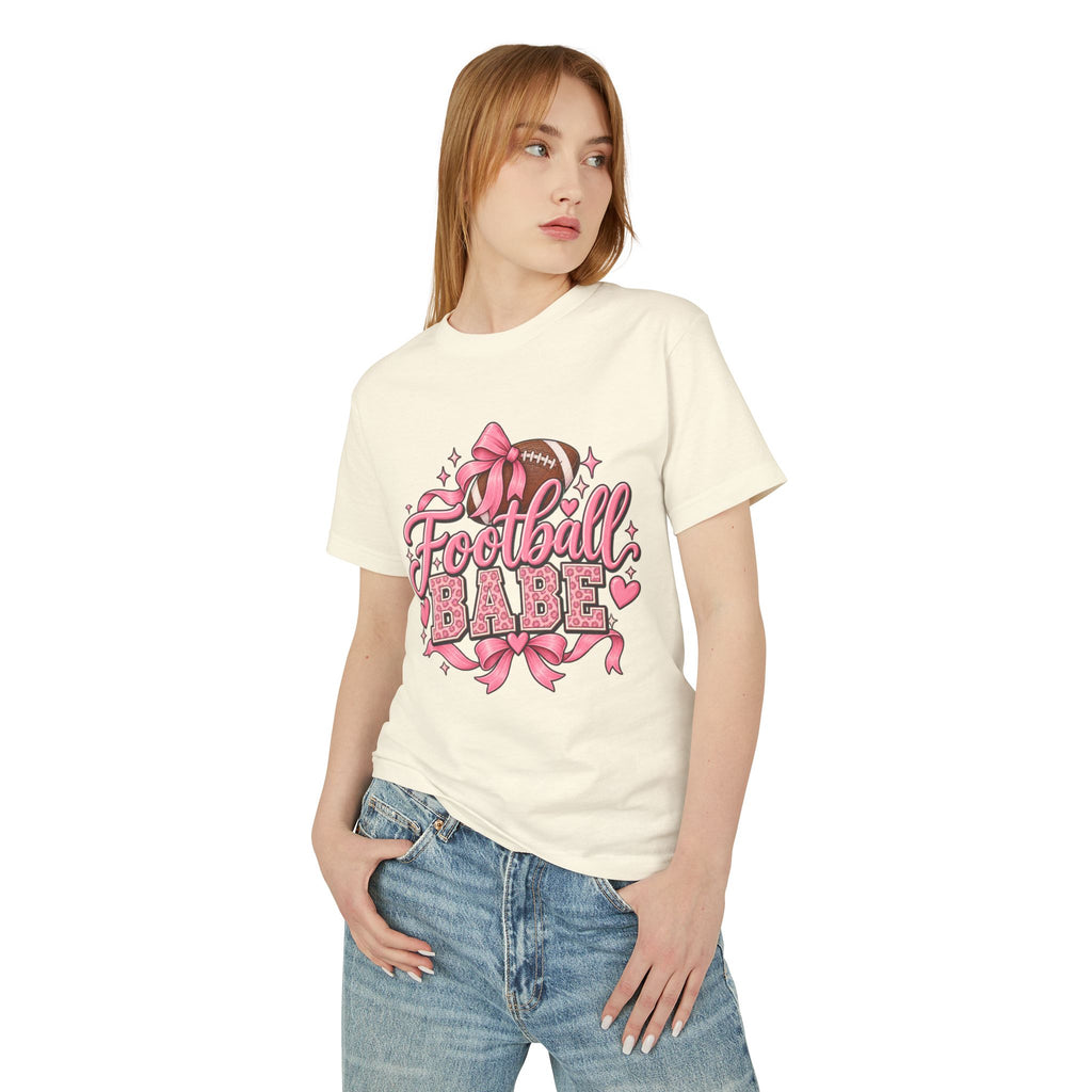 Football Babe T‑Shirt — Pink Cheerleader Football Design