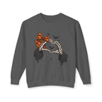 Halloween Skeleton Hands Crewneck Sweatshirt — Spooky Heart & Bat Design