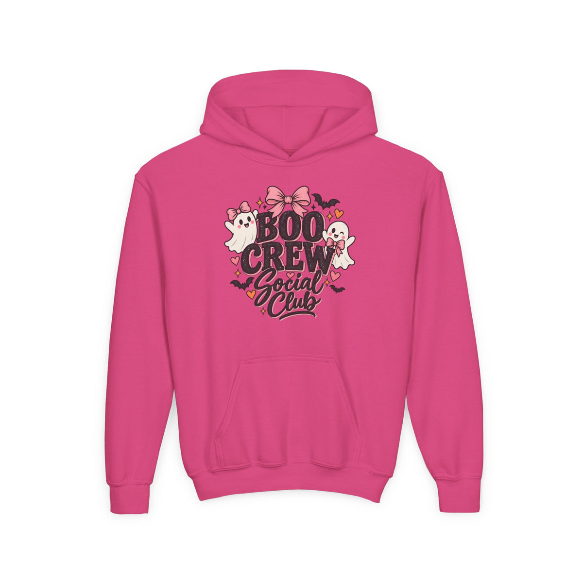 Boo Crew Youth Hoodie — Cute Pink Ghost Halloween Sweatshirt for Kids