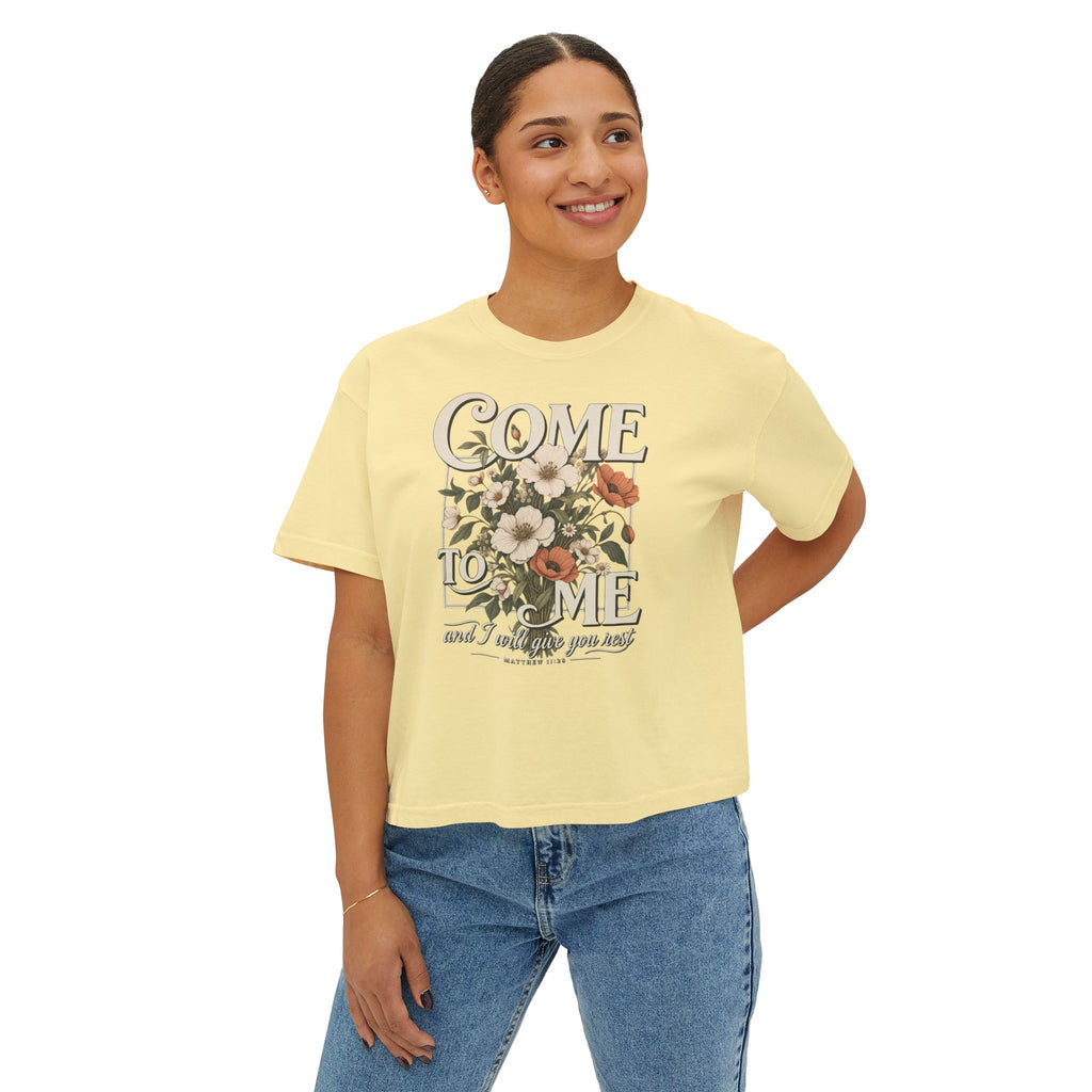 Come to Me Floral Boxy Tee — Vintage Floral Graphic Women's Shirt